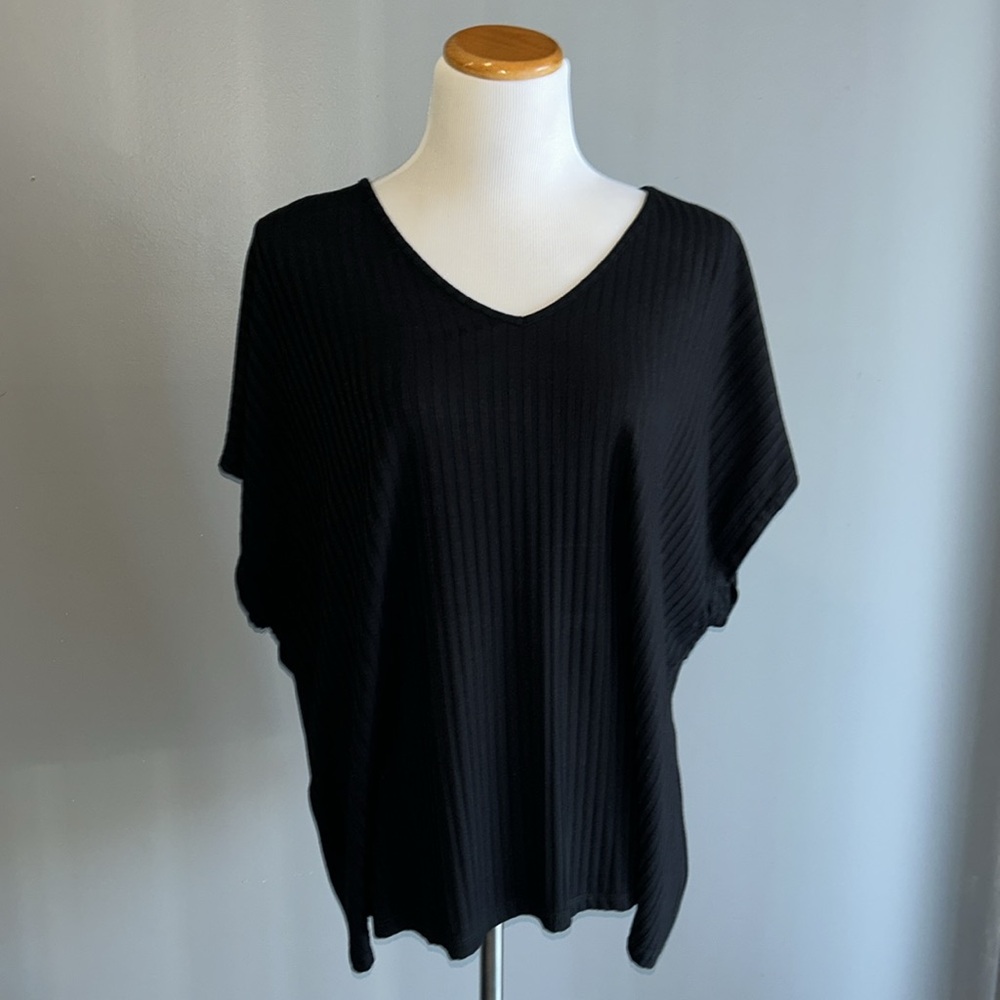 CATHERINE CATHERINE MALANDRINO V-Neck Rib Knit Top Black NWT 3X